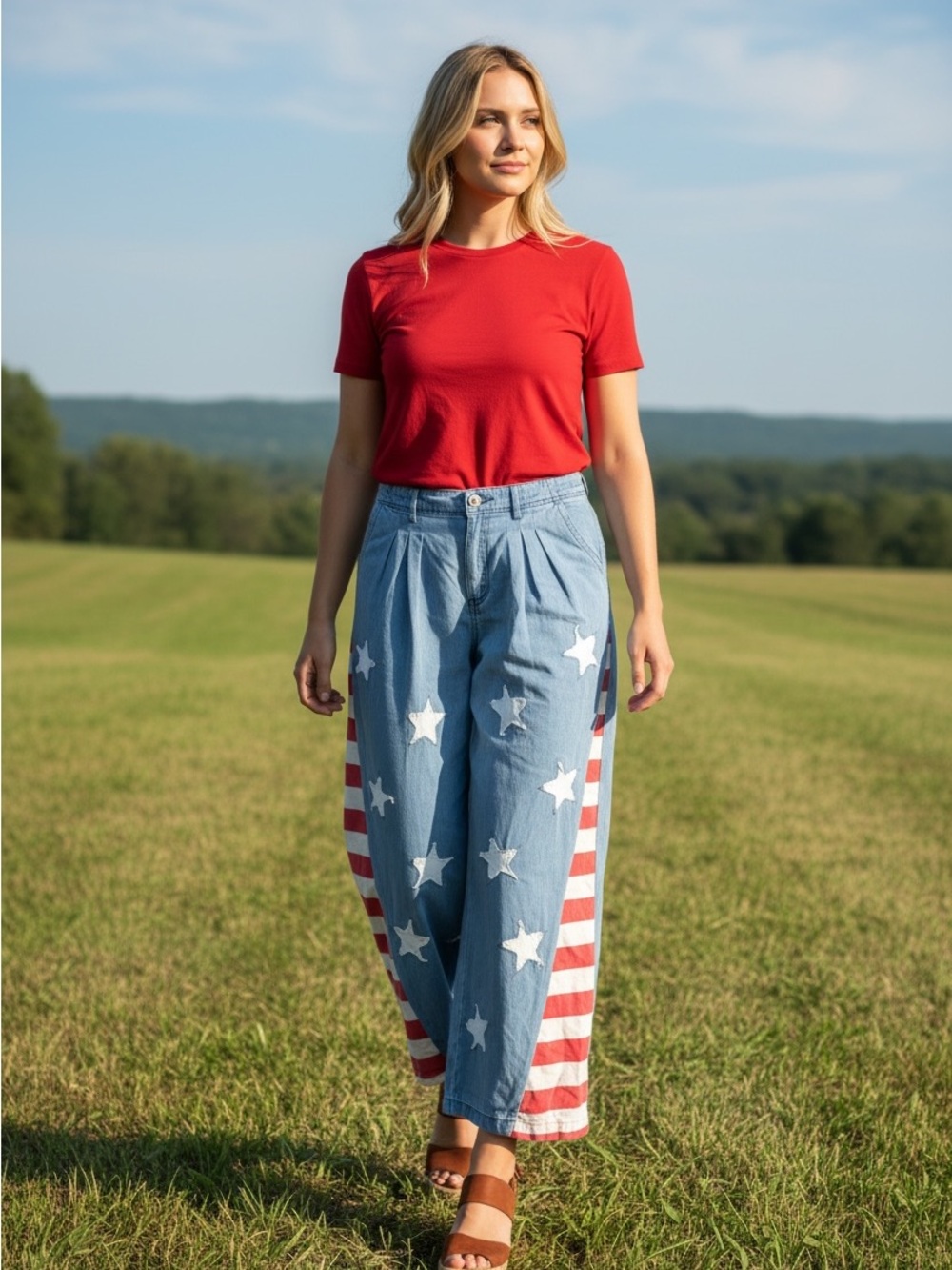 BiBi Stars & Striped Wide-Leg Jeans